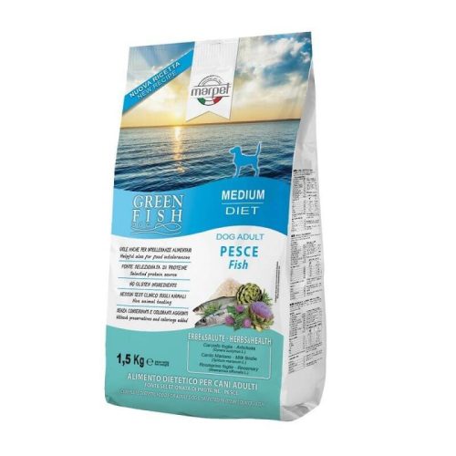 CA30/015 GREENFISH ADULT DOG MEDIUM 1,5Kg Monoproteines Diétás teljes értékű táp táplálék intolerancia csökkentésére