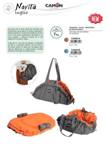 CA605/A 3 az 1-ben Smart Travel Carrier Bed (hordtáska, fekhely, párna) 7 kg-ig Szürke/narancs