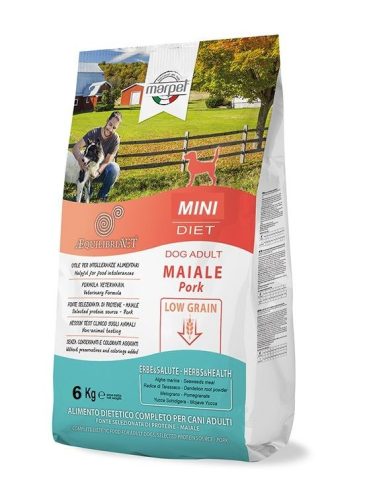 CB023/060 AEQUILIBRIAVET DOG MINI MAIALE - sertés 6kg Monoproteines Diétás teljes értékű táp táplálék intolerancia csökkentésére. Fehérjeforrás - sertés. 