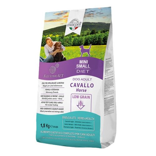 CB025/015 AEQUILIBRIAVET DOG MINI cavallo -ló 1,5KG Monoproteines Diétás teljes értékű táp táplálék intolerancia csökkentésére. Fehérjeforrás – lóhús.