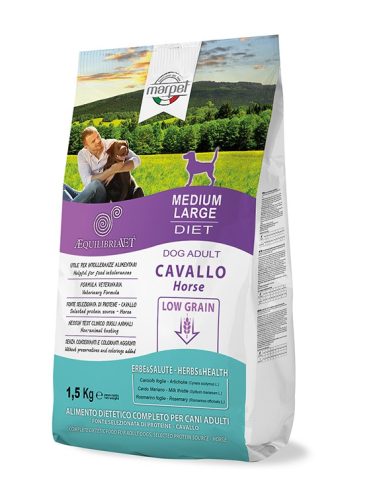 CB035/015 AEQUILIBRIAVET DOG MEDIUM CAVALLO -ló 1,5kg Monoproteines Diétás teljes értékű táp táplálék intolerancia csökkentésére. Fehérjeforrás - lóhús. 